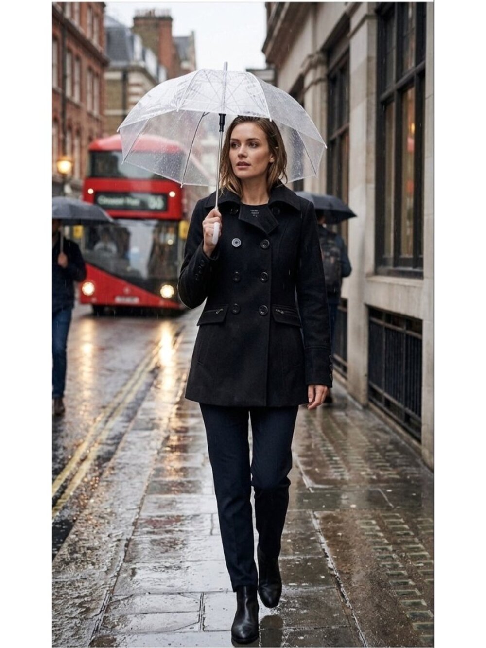 Moda International Wool Peacoat Black Size XS Y2K Preppy Classic Old Money